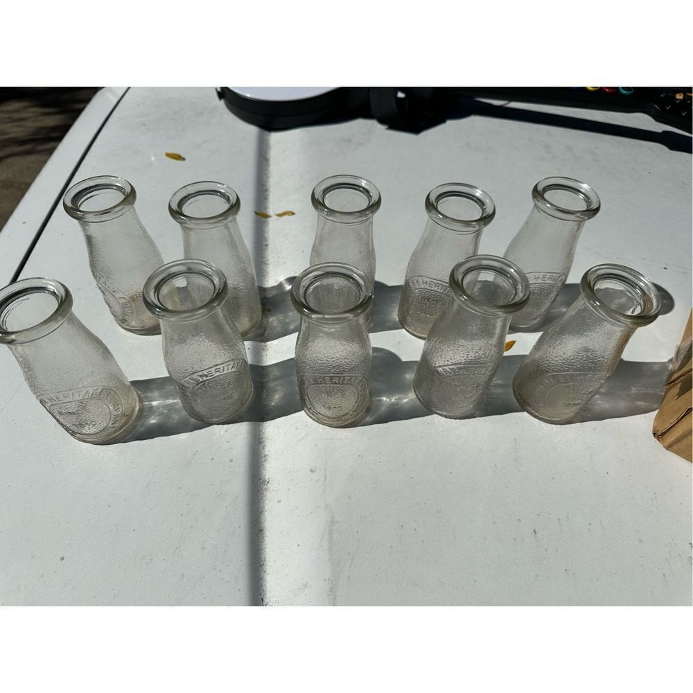 Dairy Milk By Heritage Company 8oz Glass Milk Bottles "Since 1810"  Set of 10